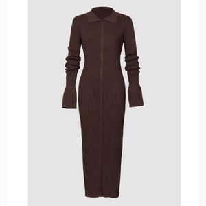 Brown long sleeve button down dress